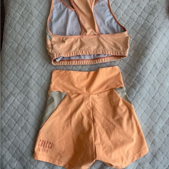 Orange and Tan Sports Bra and Shorts Set (Top Small, Bottoms XS) - Picture 3 of 3
